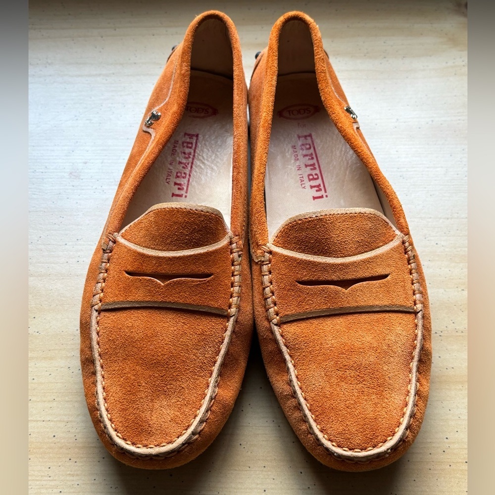 Tod’s for Ferrari Suede Driving Loafers | Burnt Orange | 36.5 EU / 6.5 US